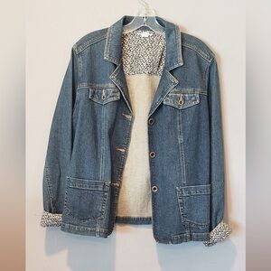 Charter Club Blue Denim Jacket with Patterned Lining